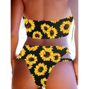 Sexy Sunflower Hollow Out Halter Bikini Swimsuit for Women Sunshine Beach
